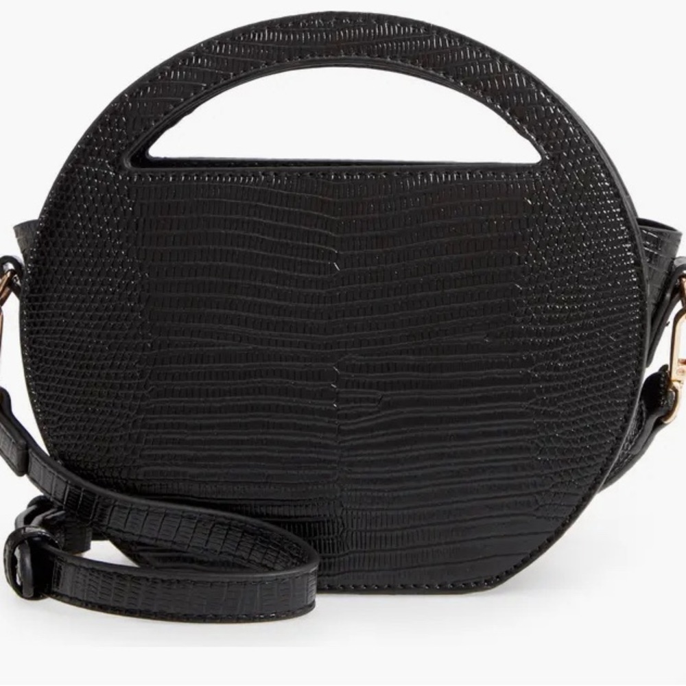 Mali + Lili KARLIE VEGAN LEATHER CIRCLE BAG IN BLACK